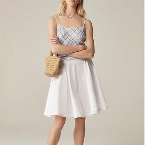 NWT J.Crew White Cotton Circle skirt with mirror embellishments SZ L